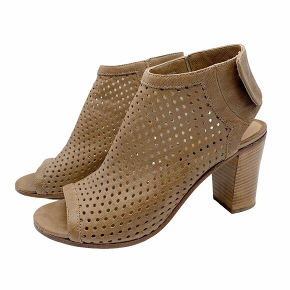 Steven by Steve Madden Tan Brown Perforated Open Toe Sandal Booties Sz 38/8 - Picture 1 of 14